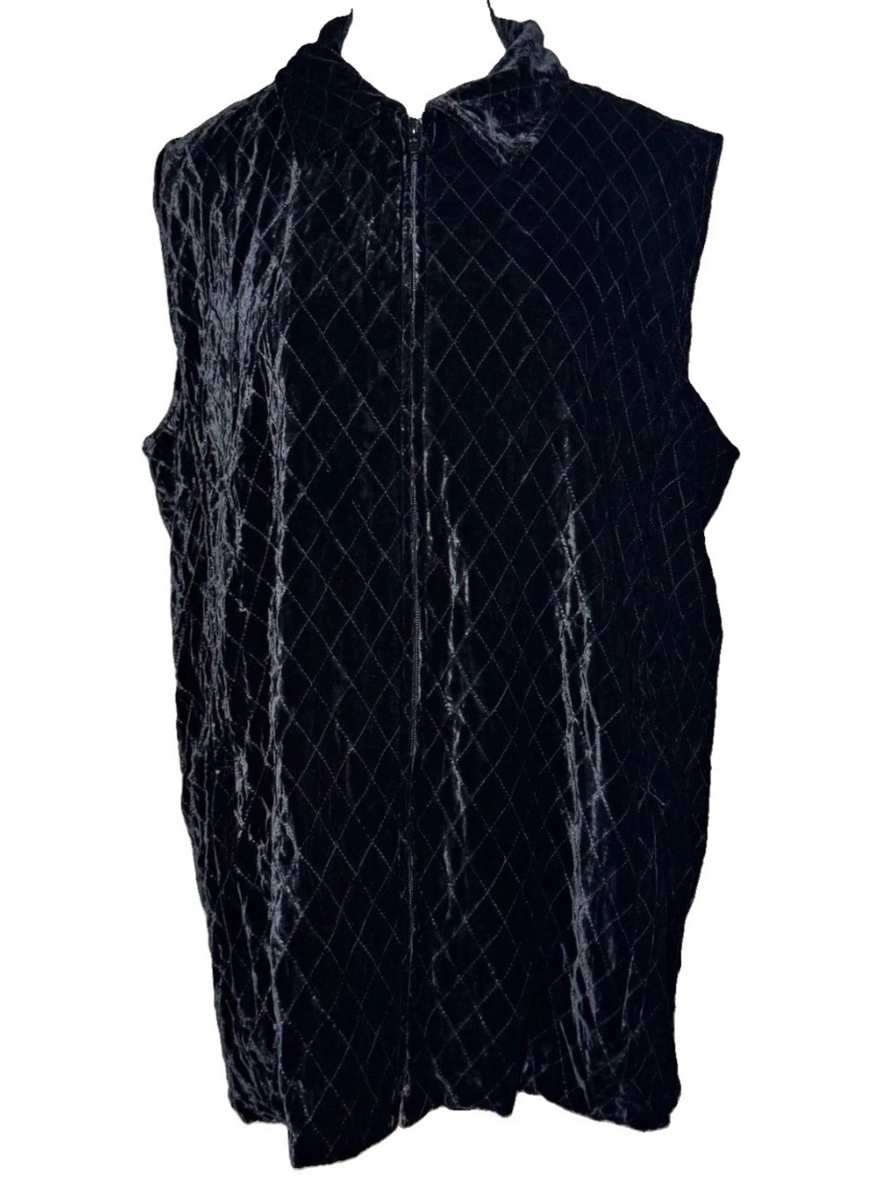 Chico's Design Black Quilted Velvet Vest Zip Sleeveless SZ 3 Silk Blend Vintage
